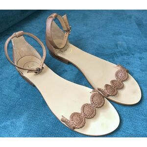Jack Rogers Daphne Natural Leather Ankle Strap Sandal Flats Sz 9